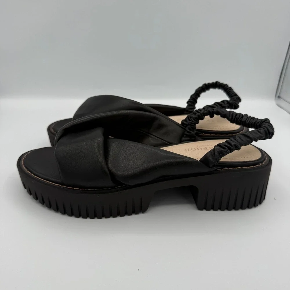 Liverpool Platform Sandals‎ Womens Black Leather Lug Sole Slingback Minimalist